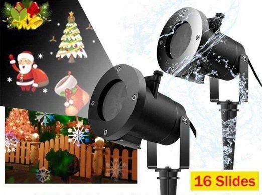 Новогодний лазерный проектор Christmas Laser Projector на 16 картриджей, Черный