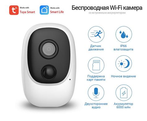 Камера Smart wifi додаток Tuya працює від 2x18650