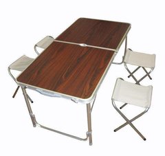 Стол для пикника усилен с 4 стульями Folding Table (раскладной столик чемодан), Коричневый