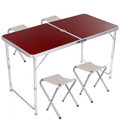 Стол для пикника усилен с 4 стульями Folding Table (раскладной столик чемодан), Коричневый