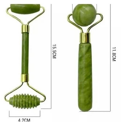 Нефритовый набор два ролика для массажа "ёжик" и "гладкий"+ скребок Гуаша лапка Жадеит