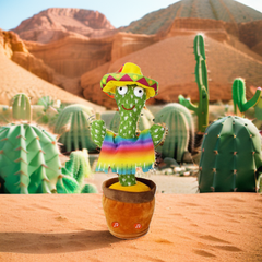 Интерактивный плюшевый танцующий кактус повторюшка Funny Toys Dancing Light Cactus DC5 с разноцветной подсветкой, поющий песни, аккумуляторный USB